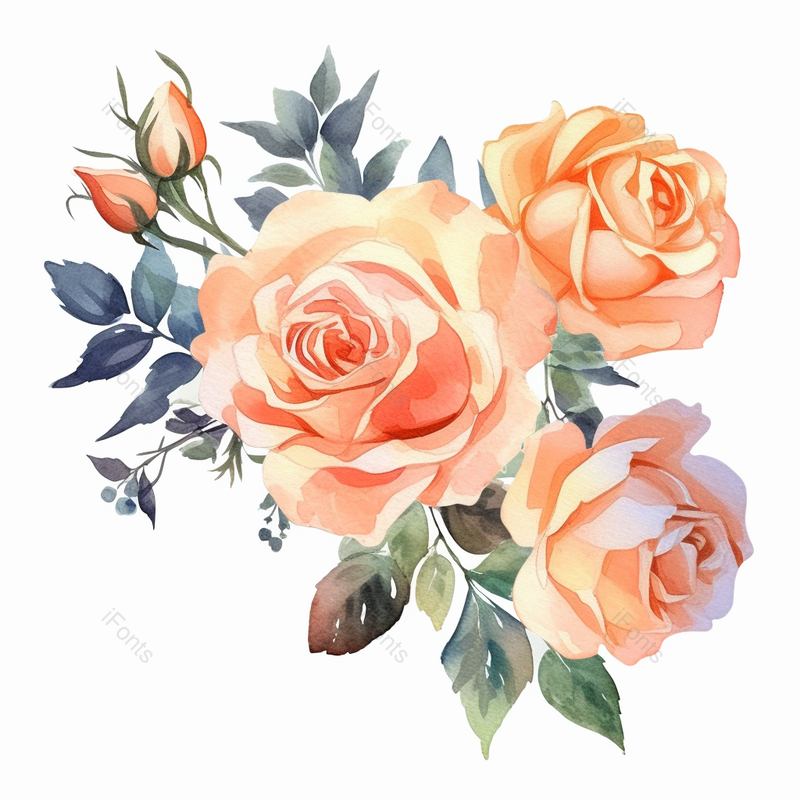 粉色玫瑰花束植物春天水彩画唯美插画,插画/手绘图,插画/手绘图库,插画/手绘图下载,插画/手绘